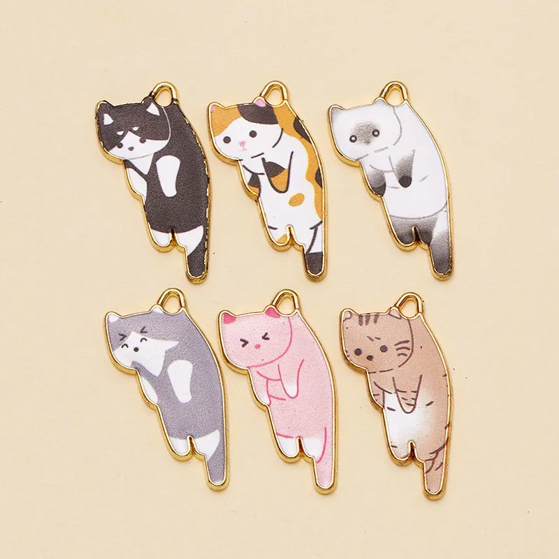 12 шт. 15*30 мм Разноцветные эмалевые подвески, модные золотые металлические подвески в виде милых кошек, сделай сам, изготовление ожерелья, браслета, ювелирные изделия