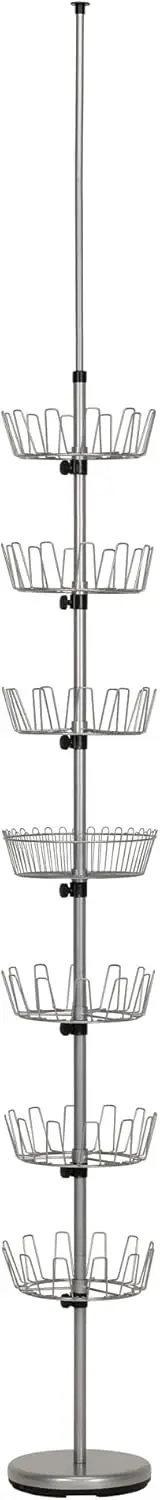 Adjustable 6-Tier Revolving Shoe Rack with Basket, Silver - Space-Saving Floor to Ceiling Storage
Adjustable 6-Tier Revolving Shoe Rack with Basket, Silver - Space-Saving Floor to Ceiling Storage