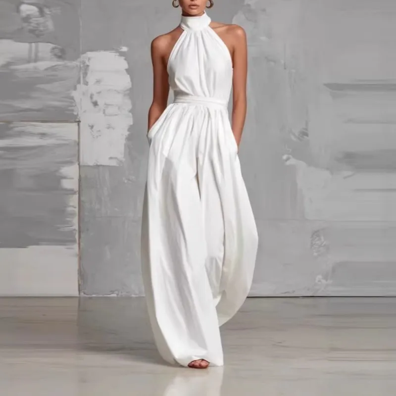 2026 New Summer Women's Jumpsuit With Neck Waist Cinched Solid Color Temperament Fashion Comfortable Elegant And Simple Jumpsuit
2026 New Summer Women's Jumpsuit With Neck Waist Cinched Solid Color Temperament Fashion Comfortable Elegant And Simple Jumpsuit