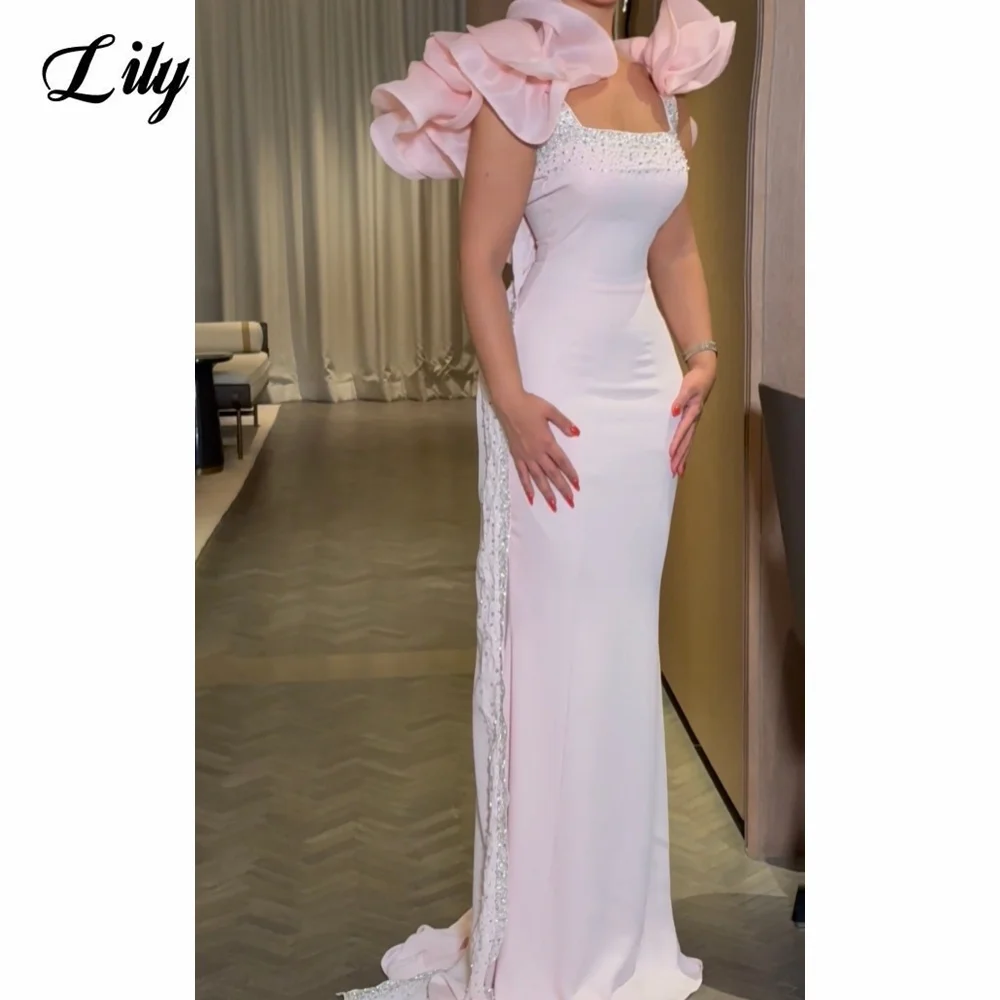Lily Pink Mermaid Prom Dress Organza Ruffle Shoulder Open Back Evening Dress Rhinestone Beaded Long Train Party Gown Customized
Lily Pink Mermaid Prom Dress Organza Ruffle Shoulder Open Back Evening Dress Rhinestone Beaded Long Train Party Gown Customized