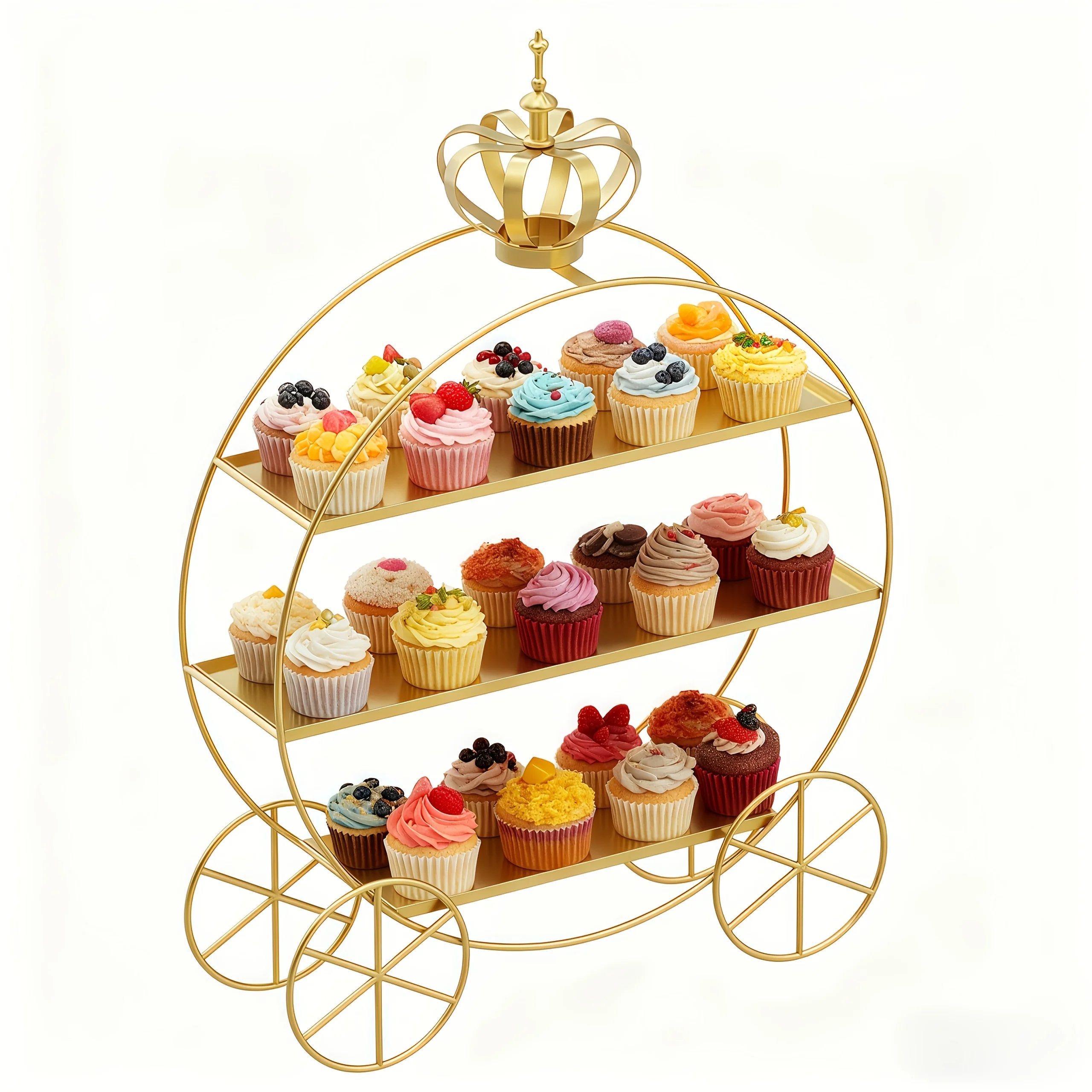 3-Tier Golden Crown Cake Stand | Round Cupcake Display Stand, Golden Finish Non-Food Contact Display Stand for Desserts, Cupcake
3-Tier Golden Crown Cake Stand | Round Cupcake Display Stand, Golden Finish Non-Food Contact Display Stand for Desserts, Cupcake