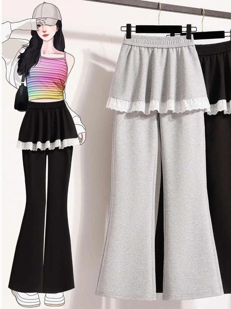 American retro spicy girl lace fake two-piece sweatpants spring/autumn styles women's loose and trendy flared pants skirt pants
American retro spicy girl lace fake two-piece sweatpants spring/autumn styles women's loose and trendy flared pants skirt pants