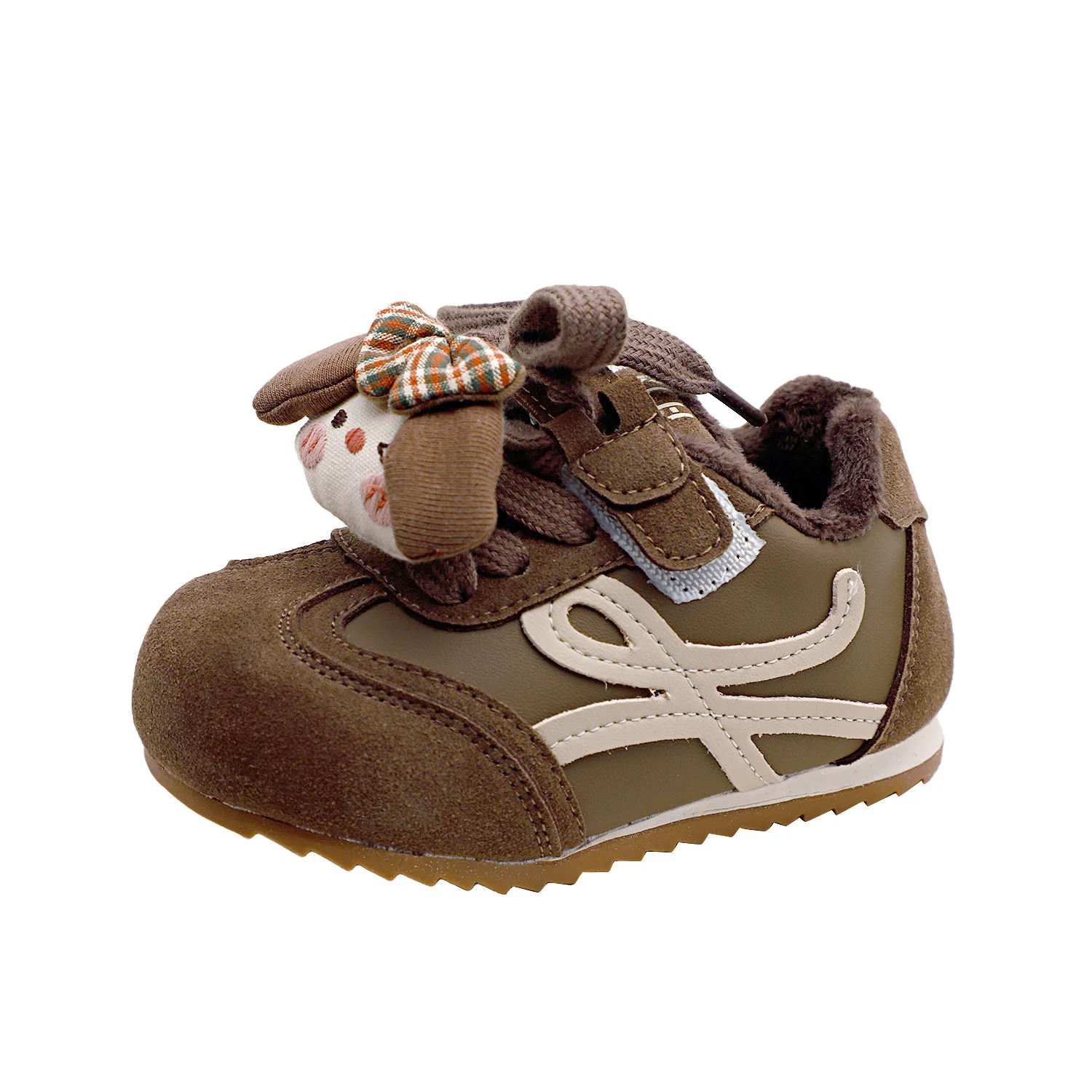 Новая зимняя детская бархатная теплая спортивная обувь с милым мультяшным бантом для мальчиков и девочек, хлопковая обувь для малышей