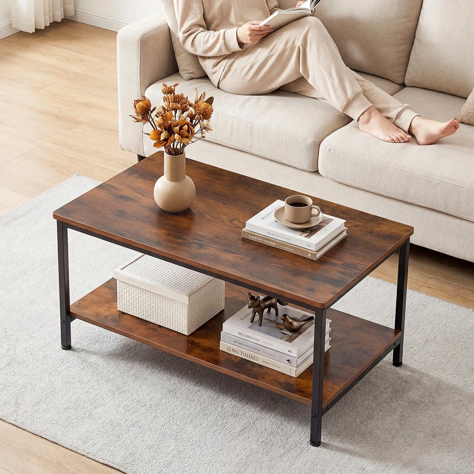 31.5" Modern 2-Tier Coffee Table With Open Storage Shelf & Industrial Metal Frame (132 Lbs Capacity)
31.5" Modern 2-Tier Coffee Table With Open Storage Shelf & Industrial Metal Frame (132 Lbs Capacity)