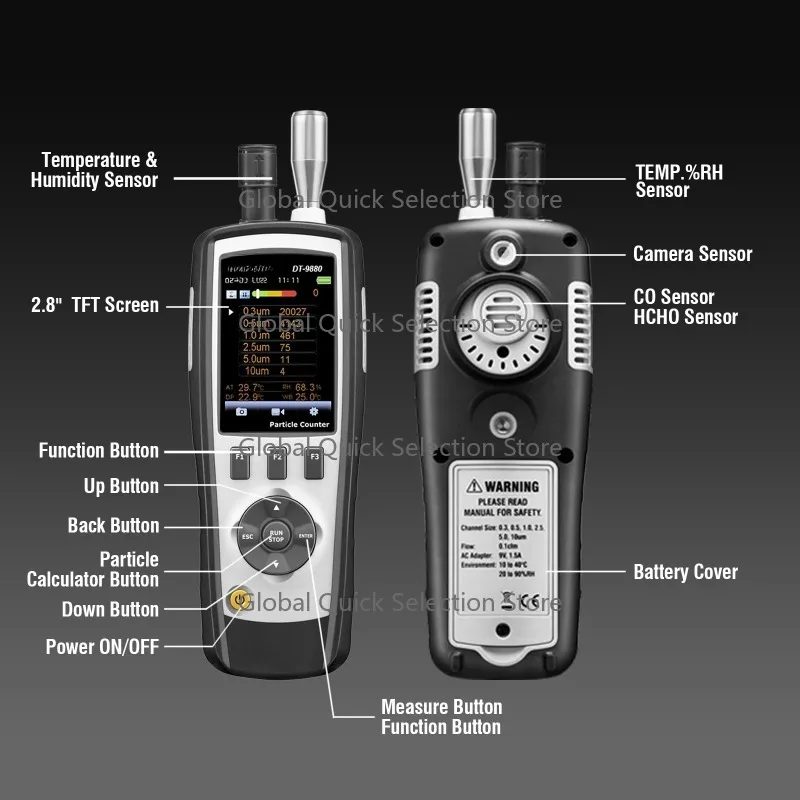 CEM DT-9883M Multifunction Particle Counter PM2.5/10 HCHO C-2 TVOC Air particle (0.3,0.5,1.0,2.5,5.0,10μm)Air quality Tester
CEM DT-9883M Multifunction Particle Counter PM2.5/10 HCHO C-2 TVOC Air particle (0.3,0.5,1.0,2.5,5.0,10μm)Air quality Tester