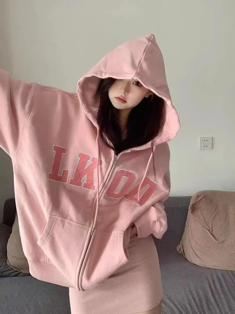 Harajuku Pink Zip Up Sweatshirts Women Korean Style Letter Print Oversized Gray Hoodies Winter Long Sleeve Top Outfits
Harajuku Pink Zip Up Sweatshirts Women Korean Style Letter Print Oversized Gray Hoodies Winter Long Sleeve Top Outfits