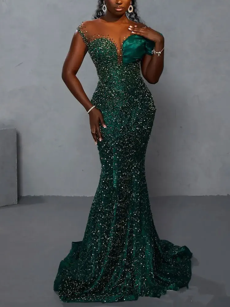 Plus Size Prom Dresses for Black Women llusion Sheer Neck Mermaid Gowns Short Sleeves Sequined Lace Evening Celebrity Dresses
Plus Size Prom Dresses for Black Women llusion Sheer Neck Mermaid Gowns Short Sleeves Sequined Lace Evening Celebrity Dresses