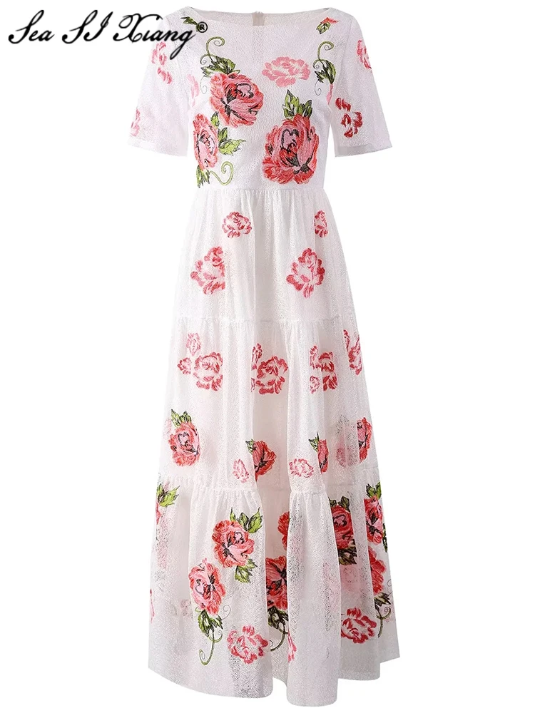 Seasixiang Fashion Designer Spring Lace Long Dress Women O-Neck Short Sleeve Flower Embroidery High Waiste Elegant Party Dresses
Seasixiang Fashion Designer Spring Lace Long Dress Women O-Neck Short Sleeve Flower Embroidery High Waiste Elegant Party Dresses