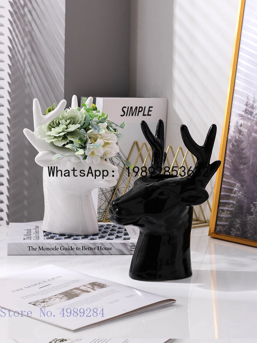 Creative Ceramic Vase Deer Head Elk Animal Head Simulation Animal Ceramic Crafts Flower Arrangement Flower Vase Home Decoration
Creative Ceramic Vase Deer Head Elk Animal Head Simulation Animal Ceramic Crafts Flower Arrangement Flower Vase Home Decoration