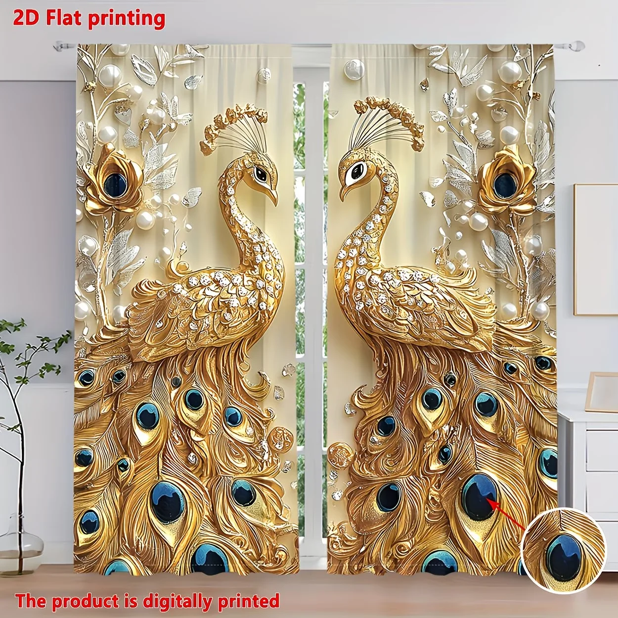 2Pcs Curtain European Design with 3D Gold Peacock Print Window Drapes for Bedroom Living Room Decoration Window Treatment.
2Pcs Curtain European Design with 3D Gold Peacock Print Window Drapes for Bedroom Living Room Decoration Window Treatment.