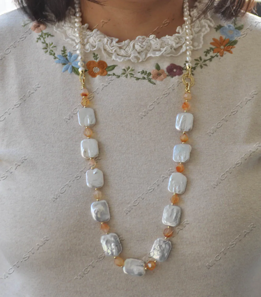 Z13666 2row 19" 23mm White Square Coin Baroque Pearl Faceted Agate Necklace Custom Jewelry
Z13666 2row 19" 23mm White Square Coin Baroque Pearl Faceted Agate Necklace Custom Jewelry