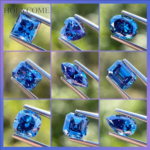 Moissanite Stone Sapphire Blue Asscher Oval Cushion Princess Radiant Pear Marquise Heart Emerald Cut Advanced Jewelry GRA Report