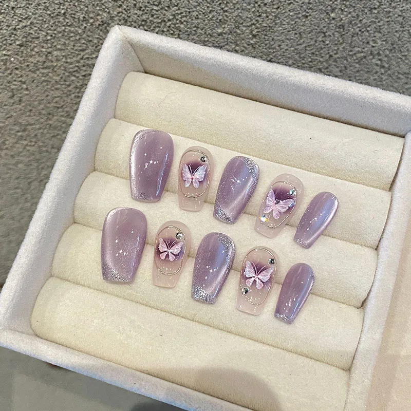 10pcs Handmade Press on Nails Purple Gilt Cat Eye Butterfly False Nail for Women&Girl Removable Wearable Nail Daily Wear
10pcs Handmade Press on Nails Purple Gilt Cat Eye Butterfly False Nail for Women&Girl Removable Wearable Nail Daily Wear