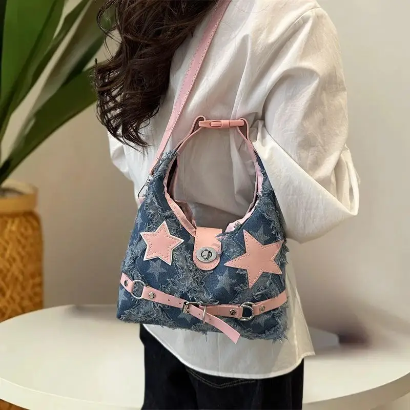 Stylish Crossbody Bag for Women, Y2K Trendy Pink PU Star Buckle Denim Patchwork Handbag
Stylish Crossbody Bag for Women, Y2K Trendy Pink PU Star Buckle Denim Patchwork Handbag