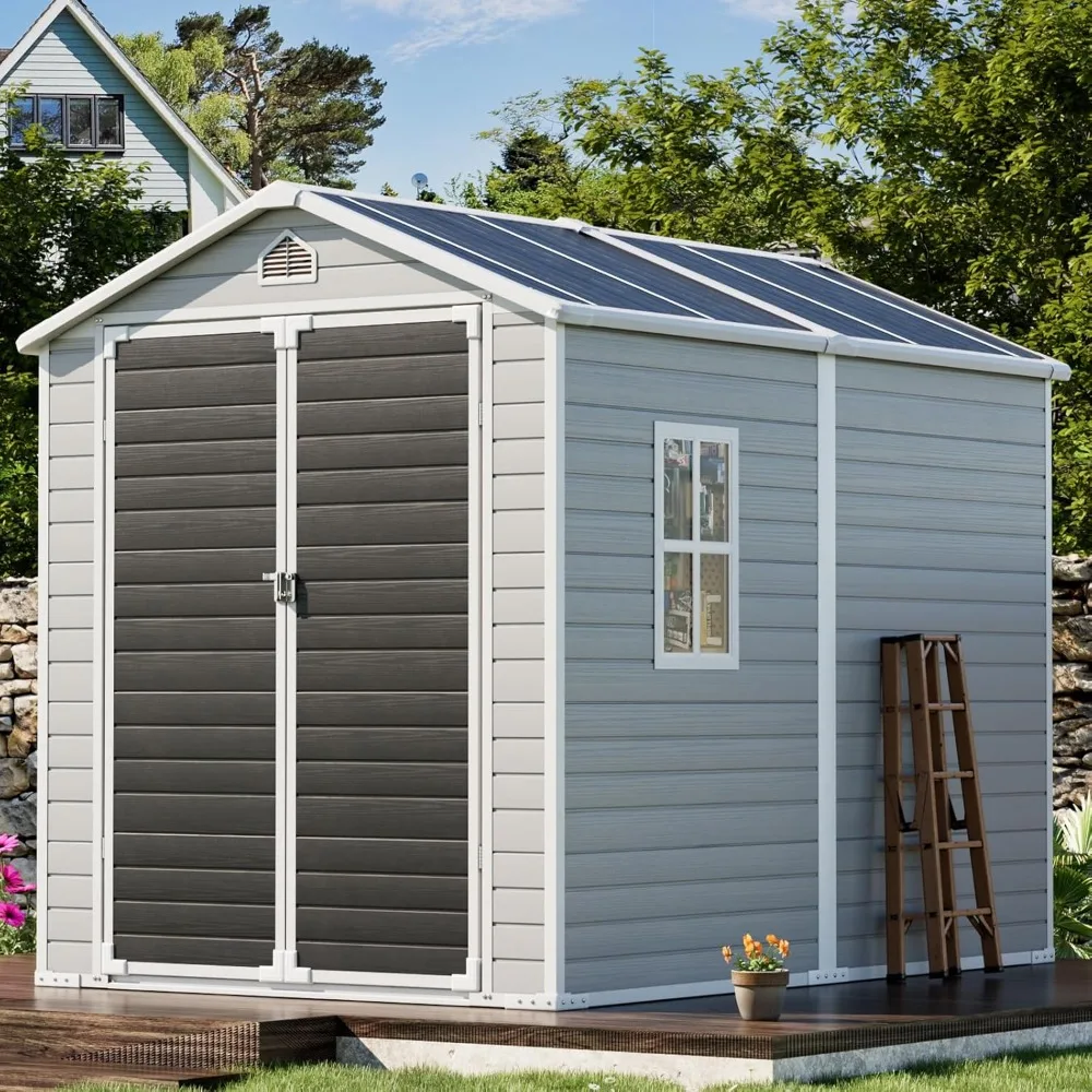 8x6 FT Storage Shed, Large Waterproof Resin Outdoor Sheds with Floor & Lockable Door & Window & Vents, Plastic Tool Shed
8x6 FT Storage Shed, Large Waterproof Resin Outdoor Sheds with Floor & Lockable Door & Window & Vents, Plastic Tool Shed