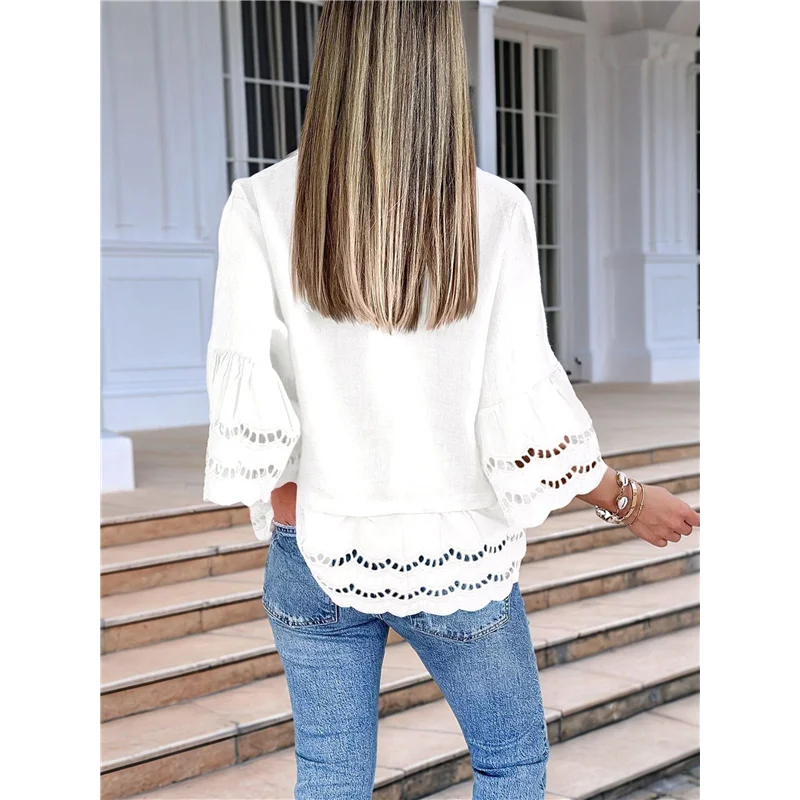 ASDS-Женские рубашки на пуговицах с рукавами-колокольчиками 3/4, повседневные топы с рюшами и подолом, блузка с люверсами
ASDS-Женские рубашки на пуговицах с рукавами-колокольчиками 3/4, повседневные топы с рюшами и подолом, блузка с люверсами