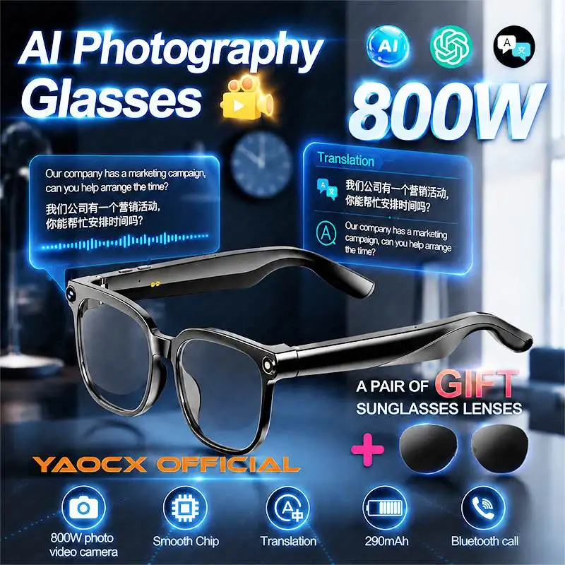 AI Photography Glasses 800W Smart AI Translation Video Recording Bluetooth Call AI Chip 290mAh Sunglasses Outdoor Travel Eyewear
AI Photography Glasses 800W Smart AI Translation Video Recording Bluetooth Call AI Chip 290mAh Sunglasses Outdoor Travel Eyewear