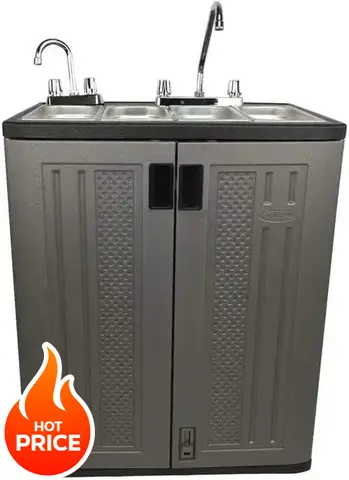 Concession Sinks - Portable Sink Hand Wash Station, 4 Compartment Basin with Hot Water, Standard Size, Food Trailer Equipment