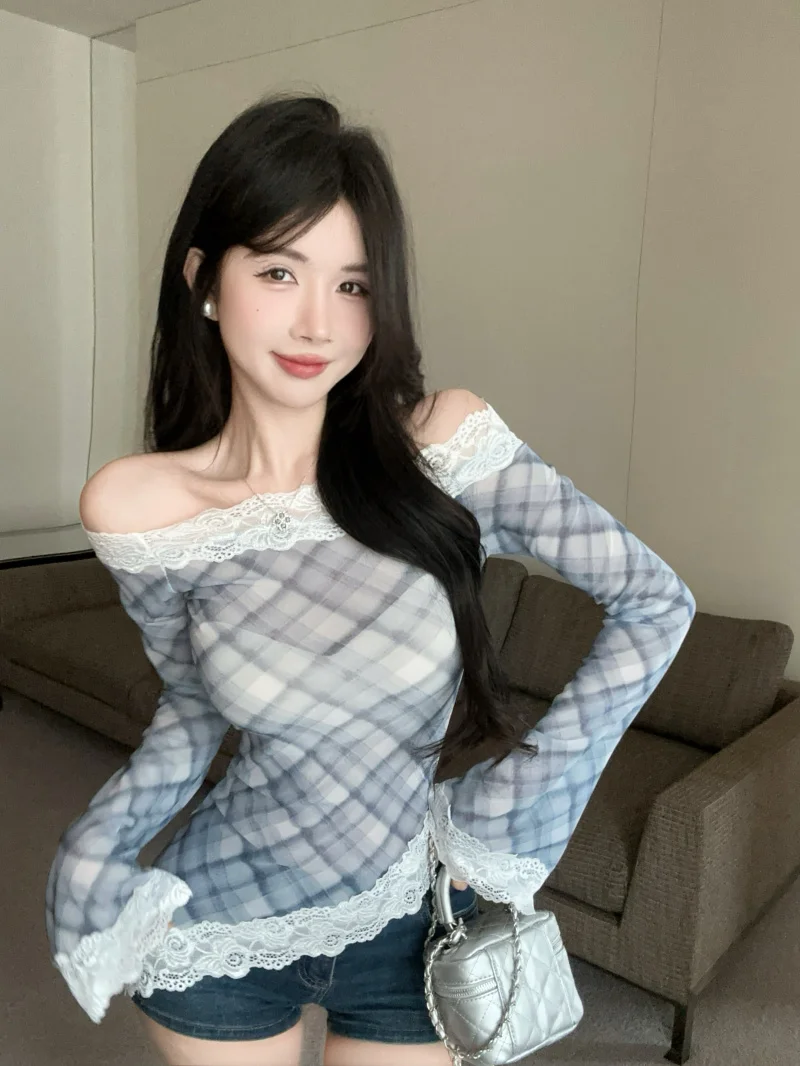 Ruffle Sleeve Plaid Long Sleeve T-Shirt Women's Spring Summer Slim Fit Irregular Korean Style Sweet And Spicy Girl Top
Ruffle Sleeve Plaid Long Sleeve T-Shirt Women's Spring Summer Slim Fit Irregular Korean Style Sweet And Spicy Girl Top