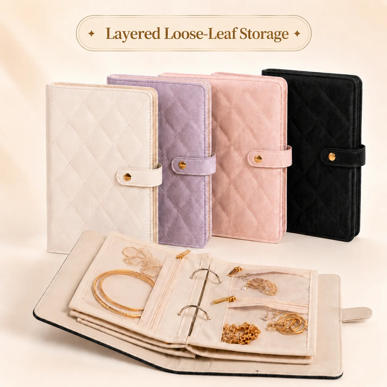 Quilted Jewelry Organizer Loose Leaf Travel Jewelry Case Portable Storage Book with Zipper Pockets for Rings Earrings Necklaces
Quilted Jewelry Organizer Loose Leaf Travel Jewelry Case Portable Storage Book with Zipper Pockets for Rings Earrings Necklaces