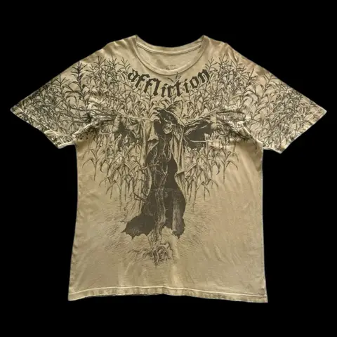 Y2K AFFLICTION Dark Scarecrow Skull Graphic Short Sleeves Summer Men Gothic Cotton Casual Comfort T-shirt