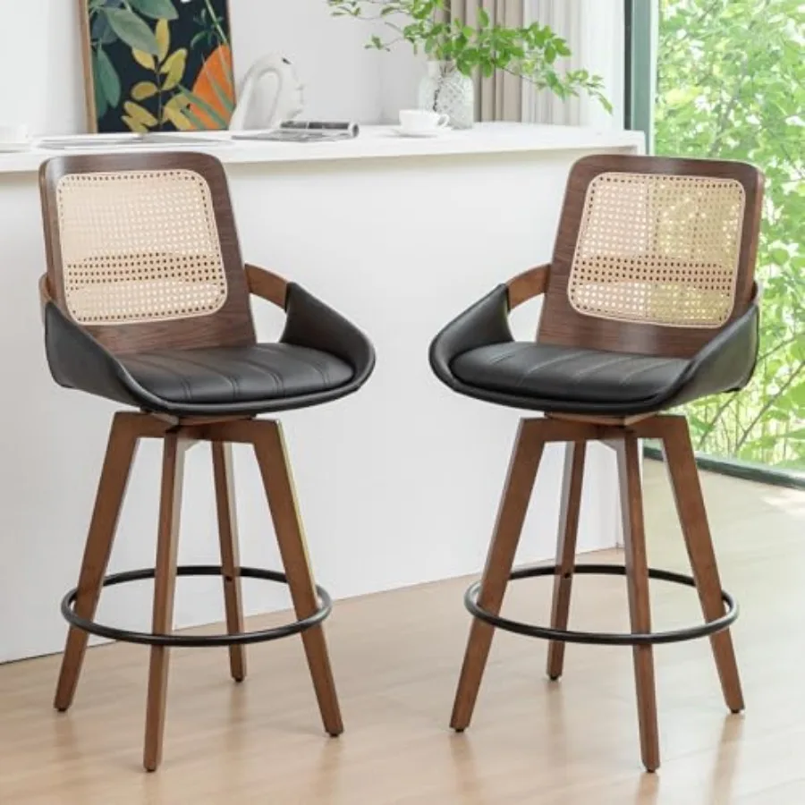 Set of 2 Counter Height Bar Stools - 26.4 inch Swivel Counter Stools with Cane Back, Upholstered Seat, Curved Arms, Rattan Coun
Set of 2 Counter Height Bar Stools - 26.4 inch Swivel Counter Stools with Cane Back, Upholstered Seat, Curved Arms, Rattan Coun