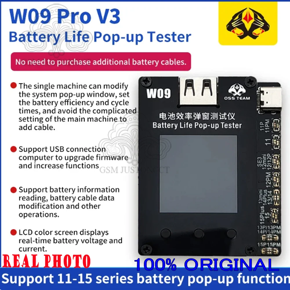OSS Team W09 Pro V3 Battery Programmer for iPhone, 11-15PM Battery, Health changed to 100% Pop-up Repair, No Need Flex Cable
OSS Team W09 Pro V3 Battery Programmer for iPhone, 11-15PM Battery, Health changed to 100% Pop-up Repair, No Need Flex Cable