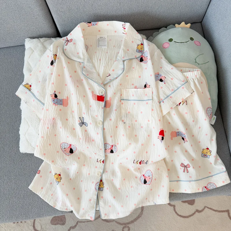 2Summer short-sleeve pajama set for women, comfortable and trendy, shorts can be worn outside, home wear set
2Summer short-sleeve pajama set for women, comfortable and trendy, shorts can be worn outside, home wear set