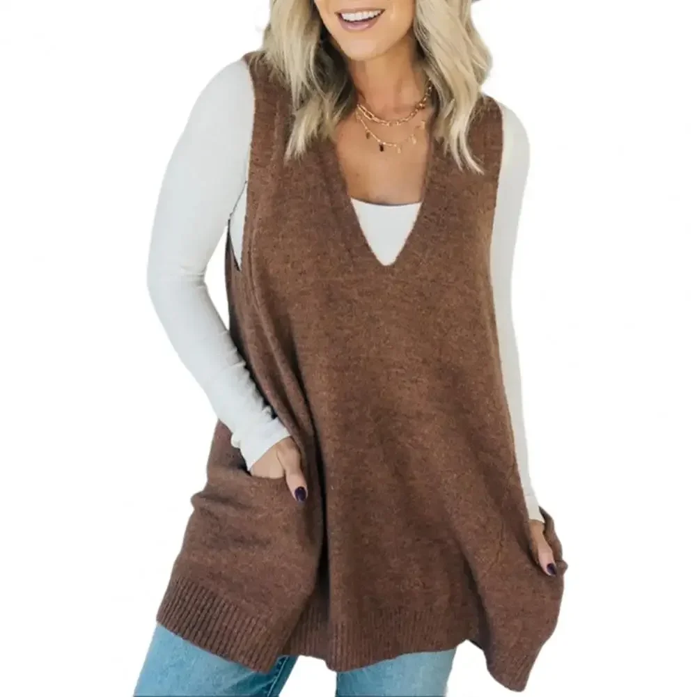 Jumper Vest V-neck Sweater Vest with Pockets for Women Mid-length Knitwear Solid Color Autumn Winter Fashion Breathable Sweater
Jumper Vest V-neck Sweater Vest with Pockets for Women Mid-length Knitwear Solid Color Autumn Winter Fashion Breathable Sweater