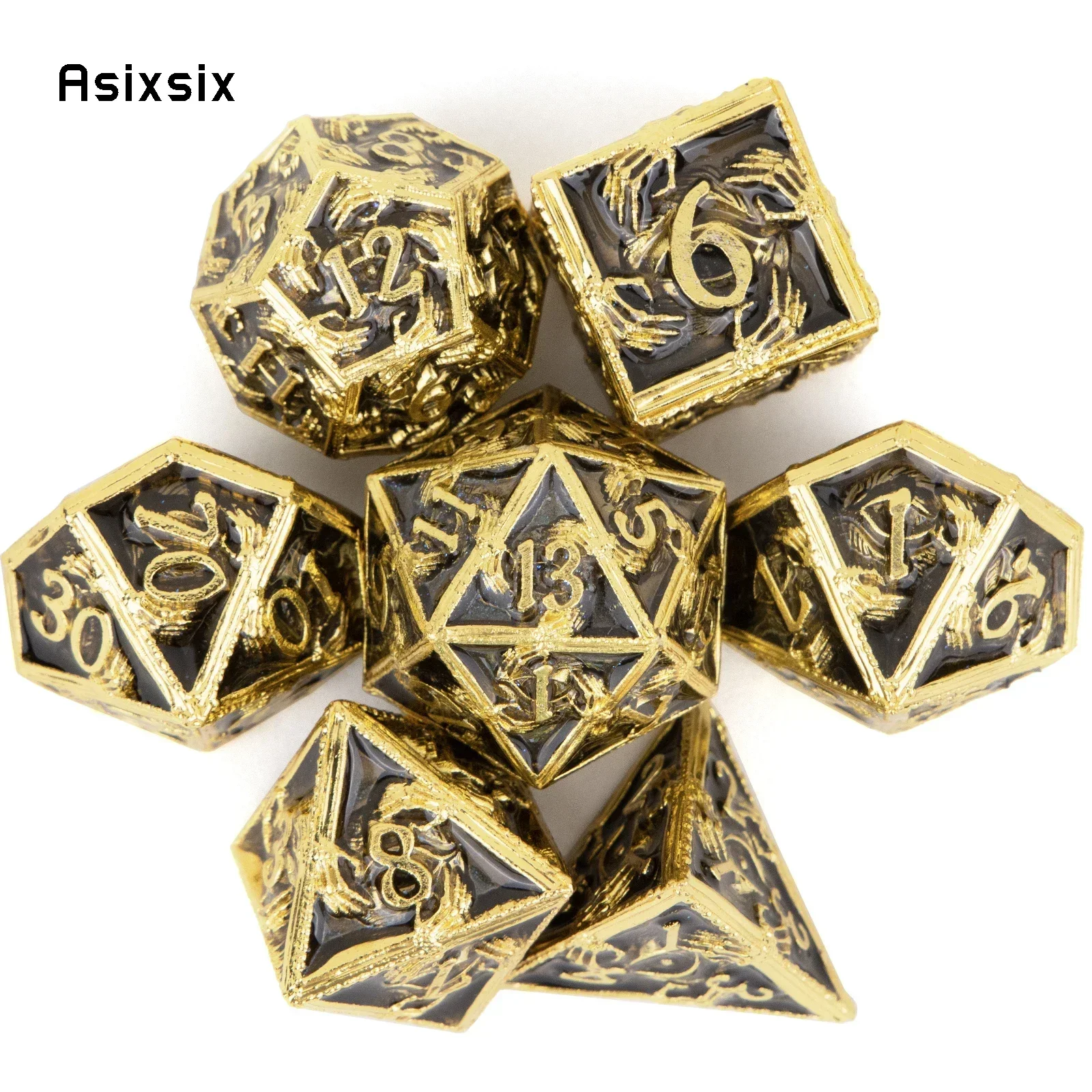 7 Pcs Golden Black Hand Metal Dice Perfect For Card Games Board Games For Critical Role, Rpgs, D&D
7 Pcs Golden Black Hand Metal Dice Perfect For Card Games Board Games For Critical Role, Rpgs, D&D