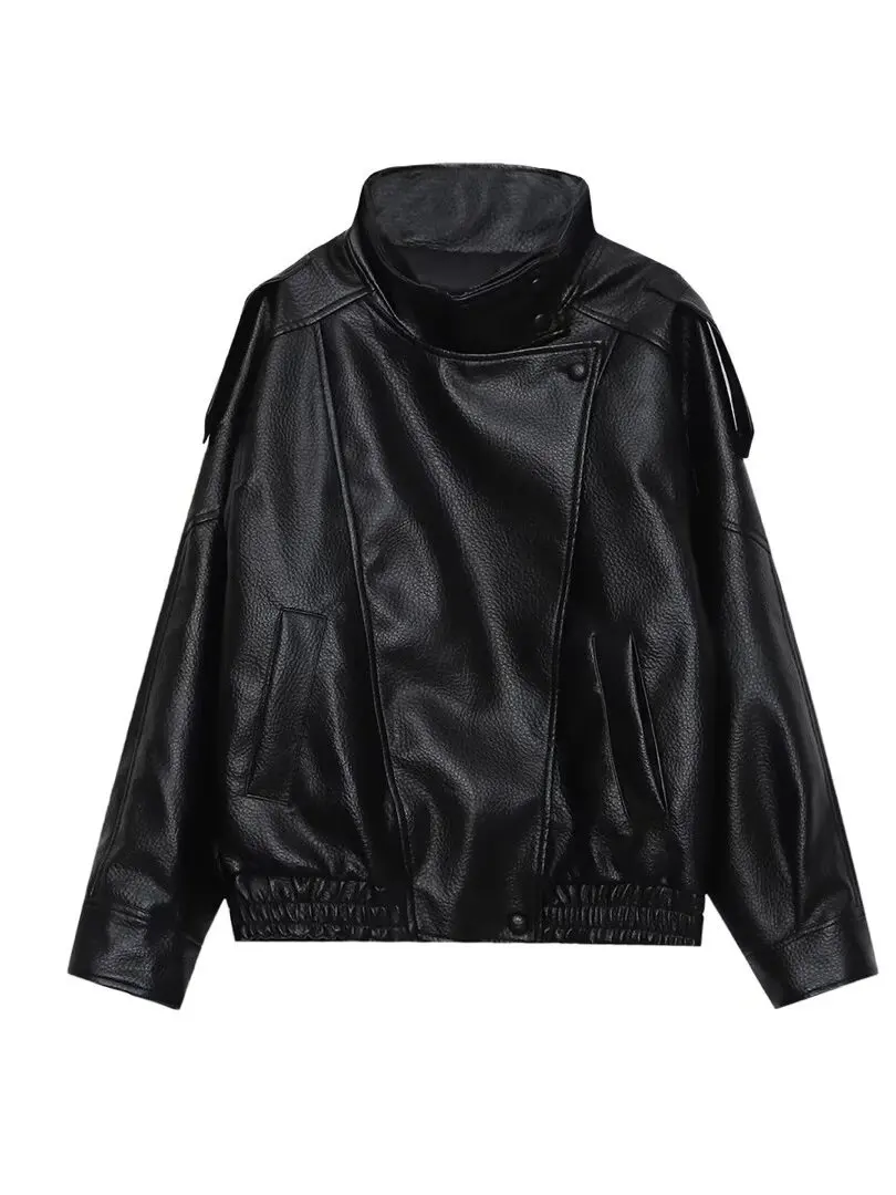 Black Leather Jacket Women's Fashionable Long Sleeve Outerwear Spring Autumn Beauty Loose Style Windproof Simplicity Style
Black Leather Jacket Women's Fashionable Long Sleeve Outerwear Spring Autumn Beauty Loose Style Windproof Simplicity Style