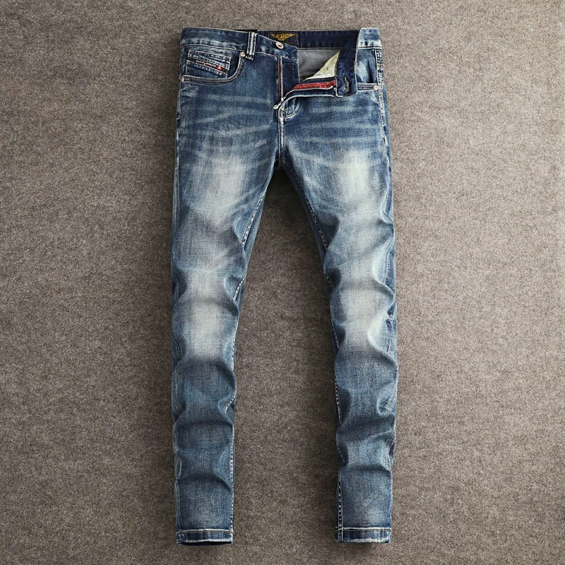 Fashion Designer Men Jeans High Quality Vintage Blue Stretch Slim Fit Retro Ripped Jeans Men Italian Style Denim Pants Hombre
Fashion Designer Men Jeans High Quality Vintage Blue Stretch Slim Fit Retro Ripped Jeans Men Italian Style Denim Pants Hombre