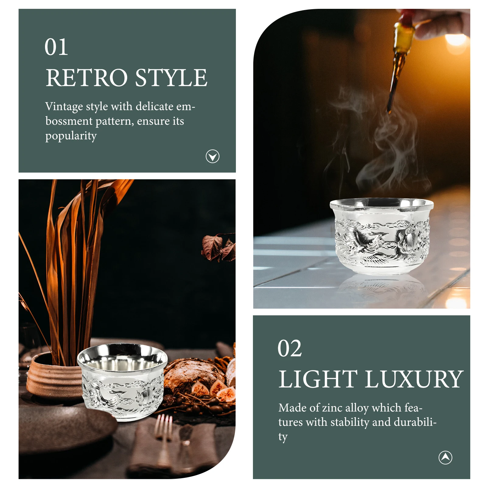 Metal Embossed Cup Zinc Alloy High end Hotel Table Decor Elegant Drinking Cup Vintage Style Reusable Small Water Cups
Metal Embossed Cup Zinc Alloy High end Hotel Table Decor Elegant Drinking Cup Vintage Style Reusable Small Water Cups