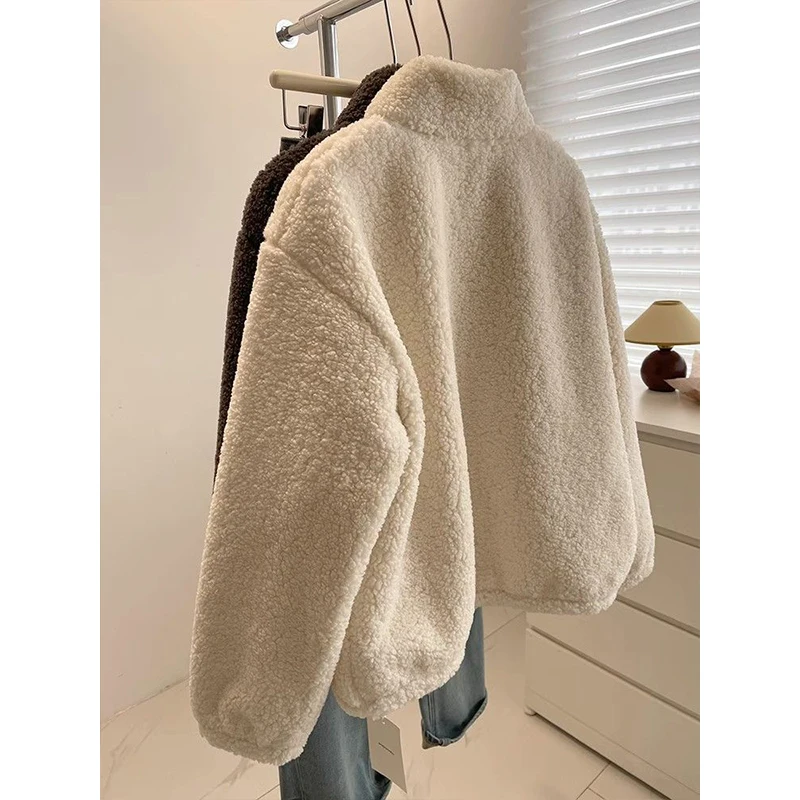 Lamb Fur Jaet Women's Casual Stand Collar Fce Lined Thiened Autumn Winter Sle Zipper ket Long Sve Warm Coat 
Lamb Fur Jaet Women's Casual Stand Collar Fce Lined Thiened Autumn Winter Sle Zipper ket Long Sve Warm Coat