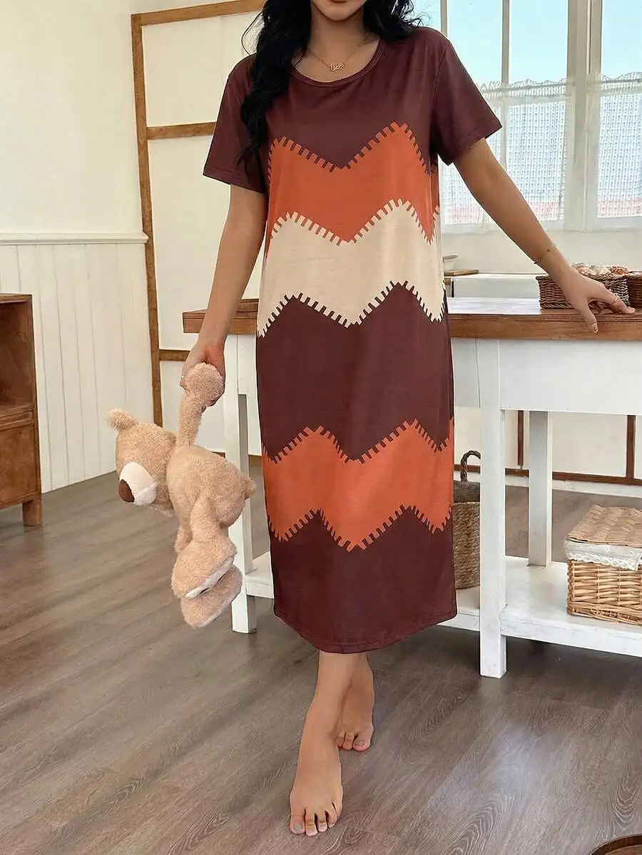 Womens Wave Print Short Sleeve Casual Nightgown
Womens Wave Print Short Sleeve Casual Nightgown