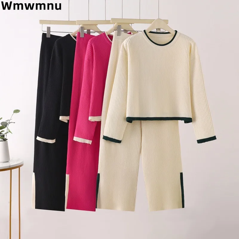 Fall Winter Elegant Women Two Piece Sets Loose Korea Basic Soft O-neck Sweater Conjunto Split High Wiast Wid Eleg Pants Ensemble
Fall Winter Elegant Women Two Piece Sets Loose Korea Basic Soft O-neck Sweater Conjunto Split High Wiast Wid Eleg Pants Ensemble