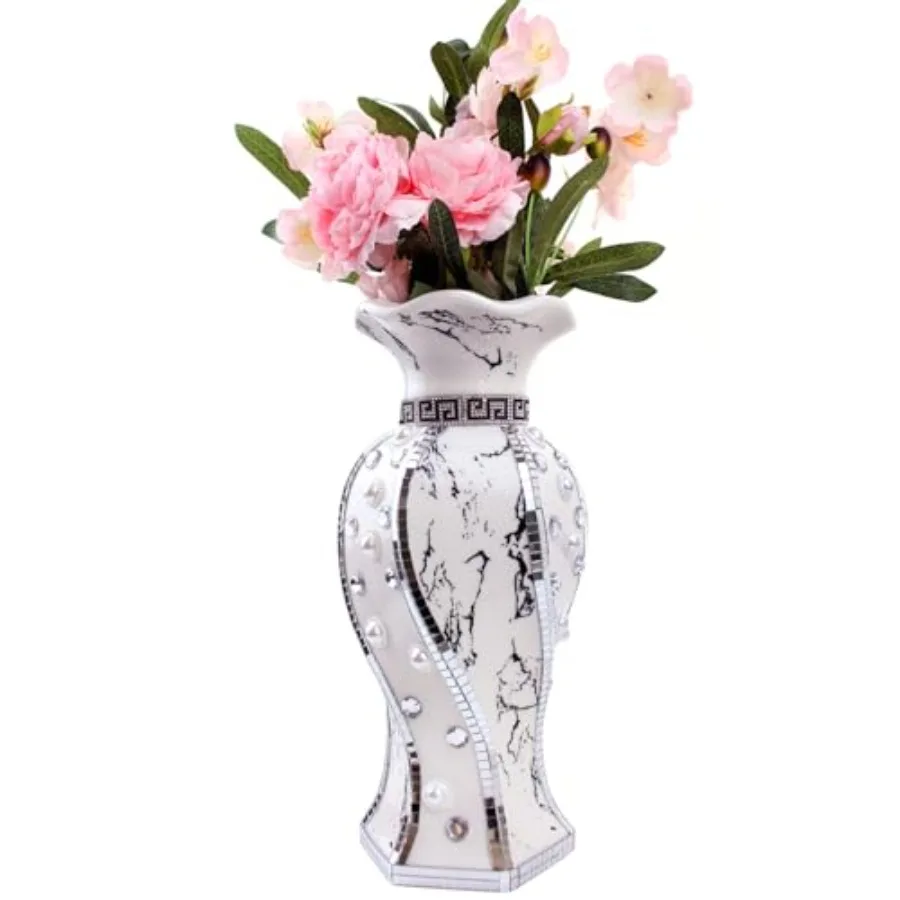 Modern Decorative Vase, Silver Flower Vase for Home Decor with Rhinestone, 30 cm Luxury Ceramic Vase for Centerpiece, Living Ro
Modern Decorative Vase, Silver Flower Vase for Home Decor with Rhinestone, 30 cm Luxury Ceramic Vase for Centerpiece, Living Ro