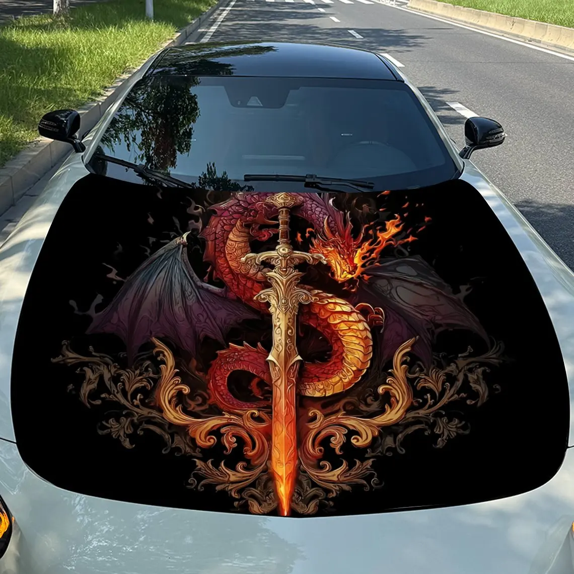 Flame Dragon Entangled Sword Car Vinyl Wrap, PVC Material Waterproof Car Hood Sticker, Self-Adhesive Scratch-Resistant Stickers
Flame Dragon Entangled Sword Car Vinyl Wrap, PVC Material Waterproof Car Hood Sticker, Self-Adhesive Scratch-Resistant Stickers