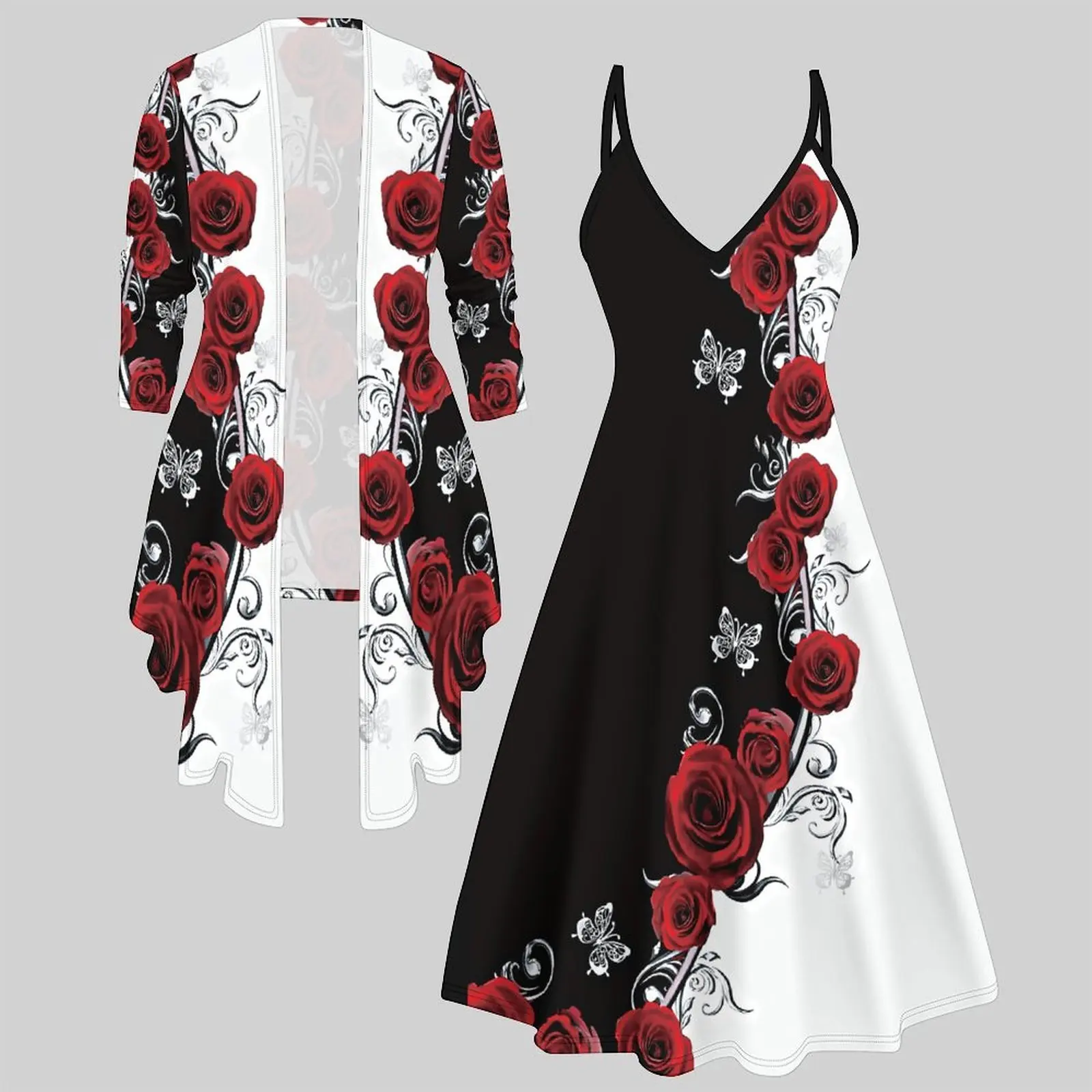 Print Two Piece Set Women Midi Dress 3/4 Sleeve Cardigan Daily Slip Dress Vacation Matching Outfit Irregular Hemline Coat
Print Two Piece Set Women Midi Dress 3/4 Sleeve Cardigan Daily Slip Dress Vacation Matching Outfit Irregular Hemline Coat