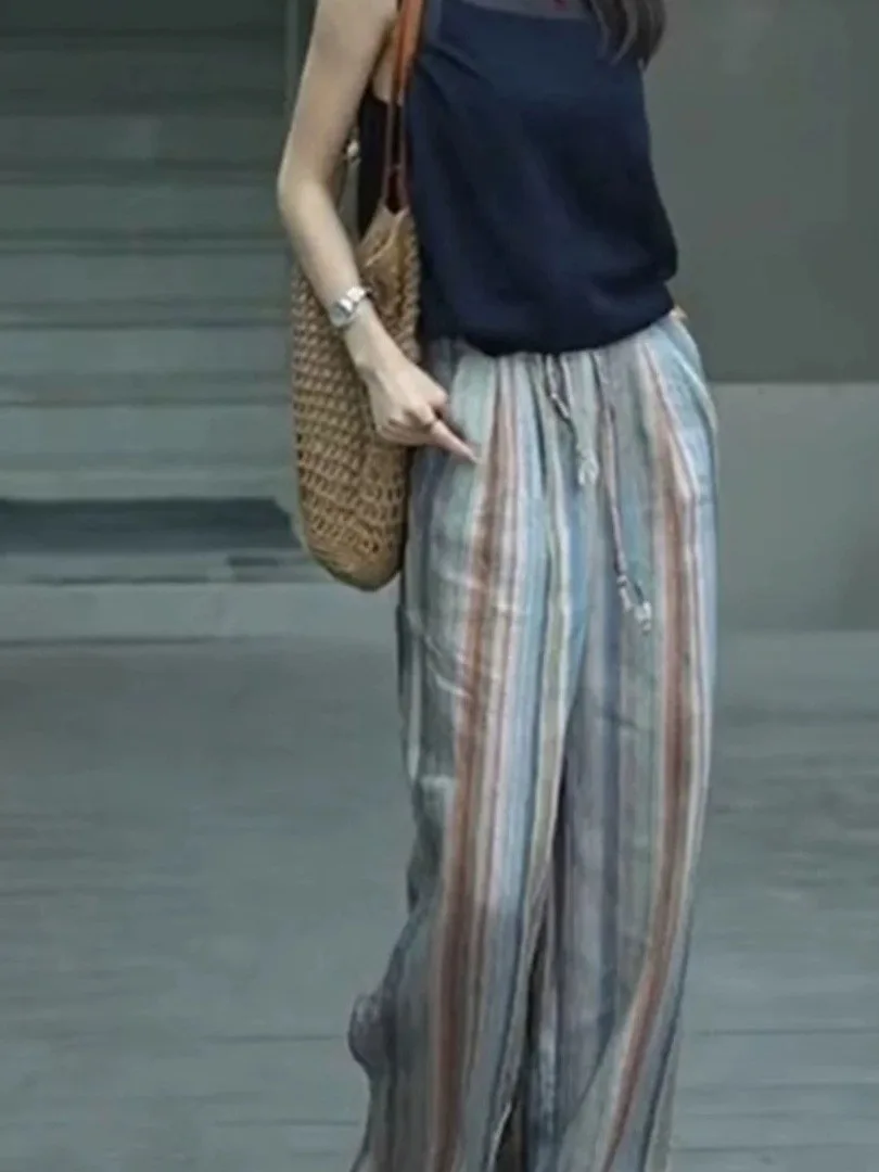 Casual Fashion Rainbow Color Block Cotton Linen Wide Leg Pants Loose Fit Versatile High Waist Long Trousers for plus Size Women
Casual Fashion Rainbow Color Block Cotton Linen Wide Leg Pants Loose Fit Versatile High Waist Long Trousers for plus Size Women