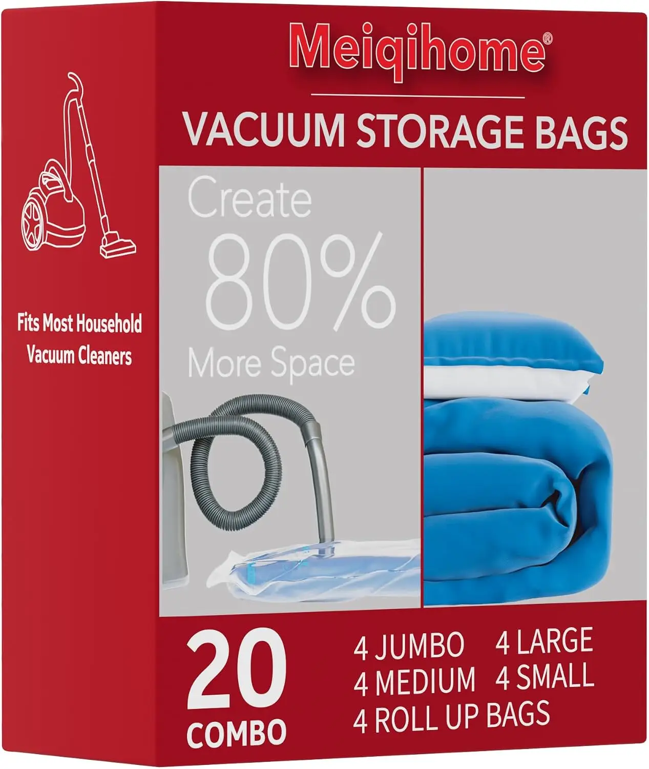 Vacuum Storage Bags, Space Saver Sealer Bags for Clothing, Pillows, Comforters, Bedding, Travel - 20 Pack
Vacuum Storage Bags, Space Saver Sealer Bags for Clothing, Pillows, Comforters, Bedding, Travel - 20 Pack