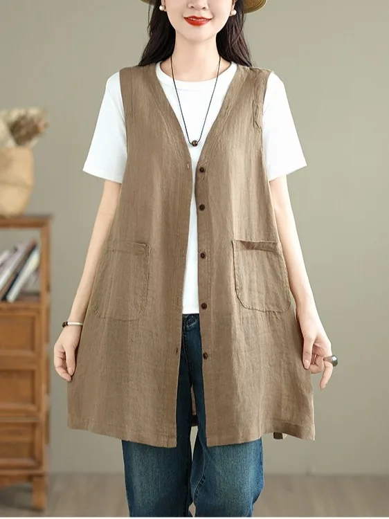 Retro Cotton Linen Vest Jaet Double ket Single Button V-Ne Casual Open Cardigan Summer Large Size Women's Faion
Retro Cotton Linen Vest Jaet Double ket Single Button V-Ne Casual Open Cardigan Summer Large Size Women's Faion