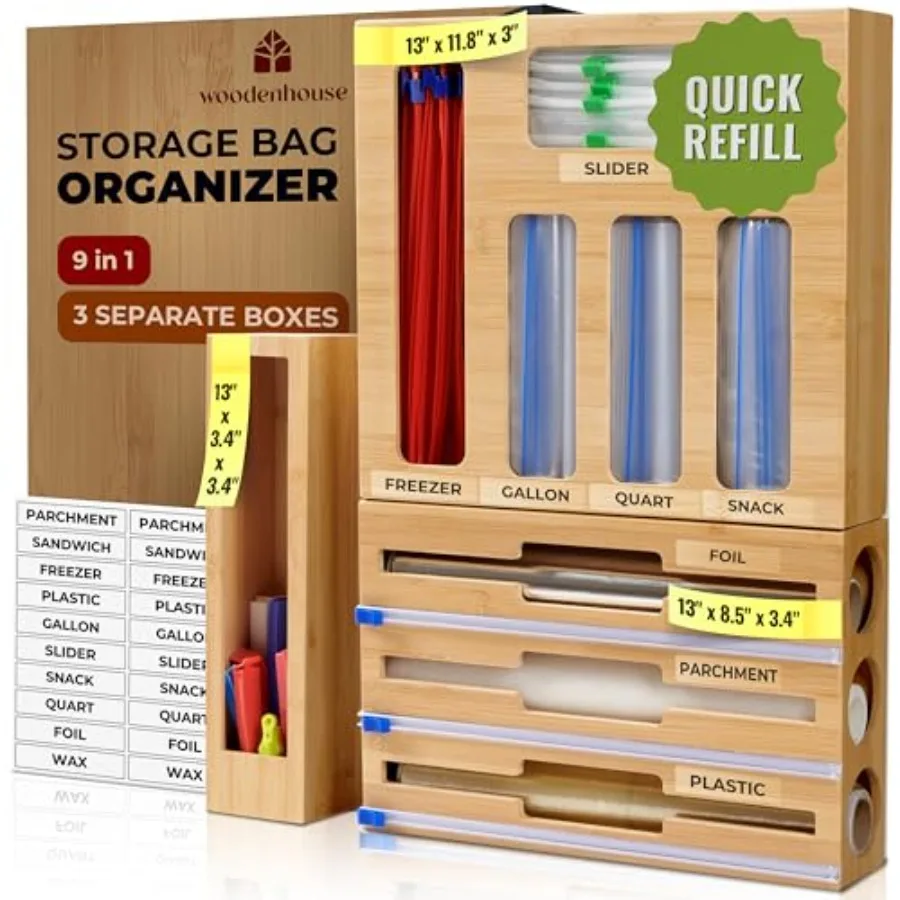 Kitchen Drawer Organizer, 9 in 1 Swich Storage Bag Organizer and Wrap Dispenser - Fits Gallon, Quart, Snack - Plastic Bag Stora
Kitchen Drawer Organizer, 9 in 1 Swich Storage Bag Organizer and Wrap Dispenser - Fits Gallon, Quart, Snack - Plastic Bag Stora