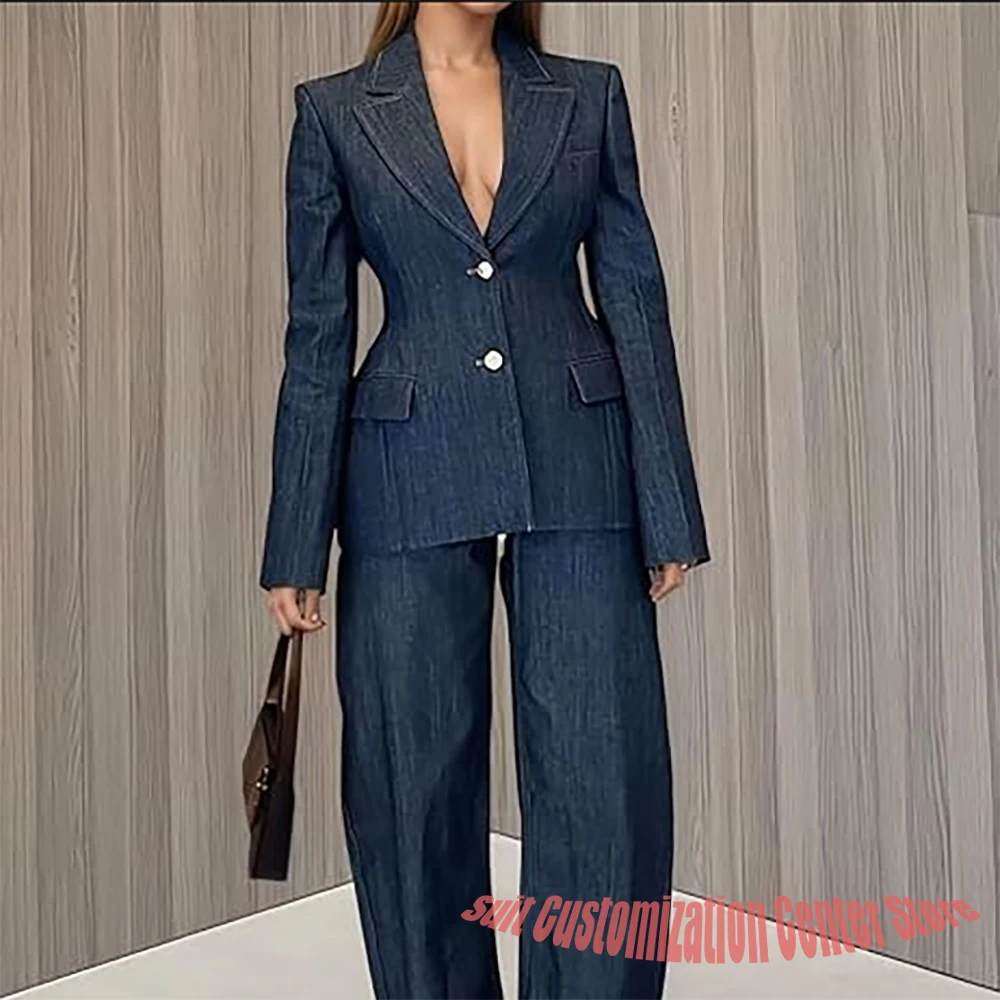 Women’s Dark Denim Two Piece Suit Single-breasted Slim Fit Jacket+Pants Set for Casual Formal Daily Streetwear Fashion
Women’s Dark Denim Two Piece Suit Single-breasted Slim Fit Jacket+Pants Set for Casual Formal Daily Streetwear Fashion
