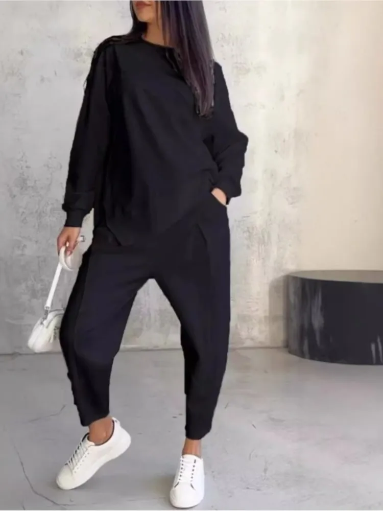 Autumn Women Set Fashion Solid Color Two Piece Set Casual Loose Pullover Hoodie And Long Pantalones Set Commuting Streetwear
Autumn Women Set Fashion Solid Color Two Piece Set Casual Loose Pullover Hoodie And Long Pantalones Set Commuting Streetwear