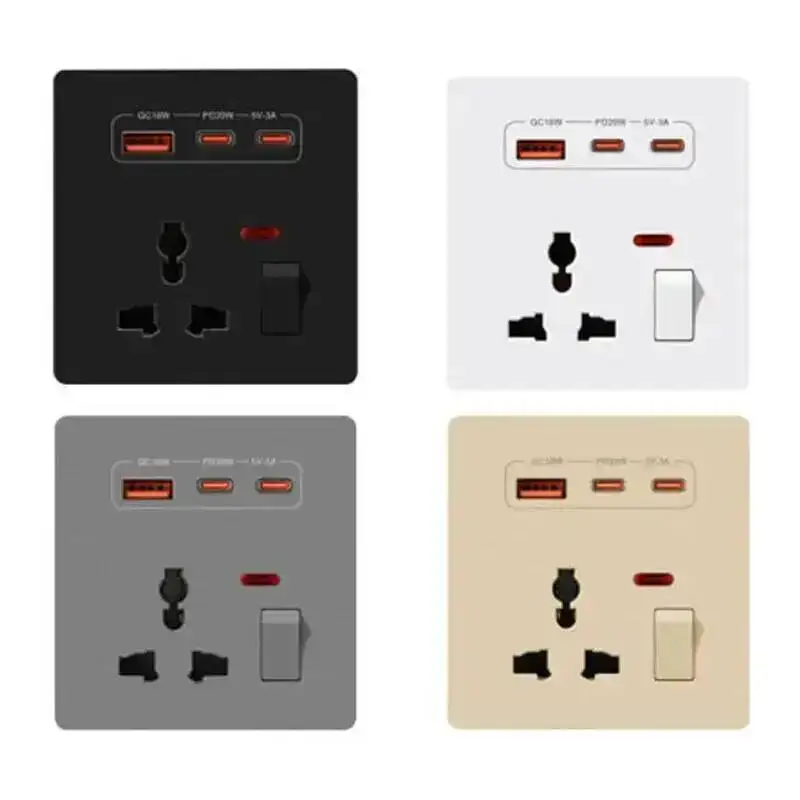 20W Fast Charging Universal Wall Socket With USB And Dual Typec Compatible For UK AU US TH EU Standard 86mm X 86mm Made In China
20W Fast Charging Universal Wall Socket With USB And Dual Typec Compatible For UK AU US TH EU Standard 86mm X 86mm Made In China