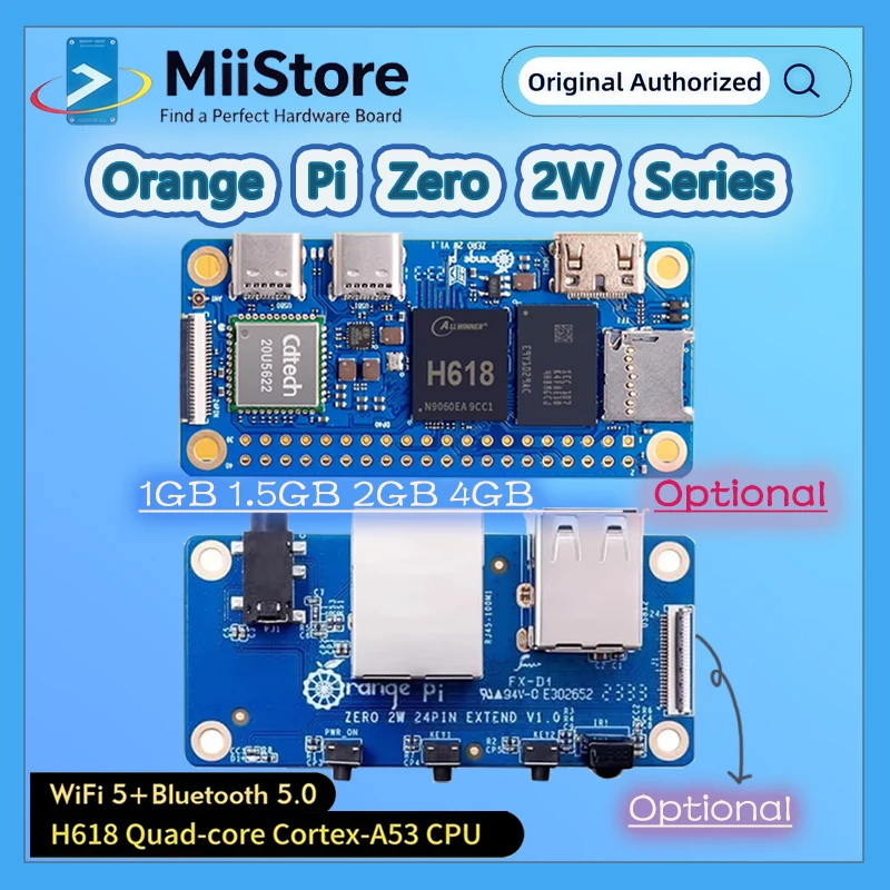 Orange Pi Zero 2W 1GB/ 1.5GB/ 2GB/ 4GB/ Expansion Board Optional DDR4 Mini PC Allwinner H618 WiFi Bluetooth BLE SBC Single Board
Orange Pi Zero 2W 1GB/ 1.5GB/ 2GB/ 4GB/ Expansion Board Optional DDR4 Mini PC Allwinner H618 WiFi Bluetooth BLE SBC Single Board