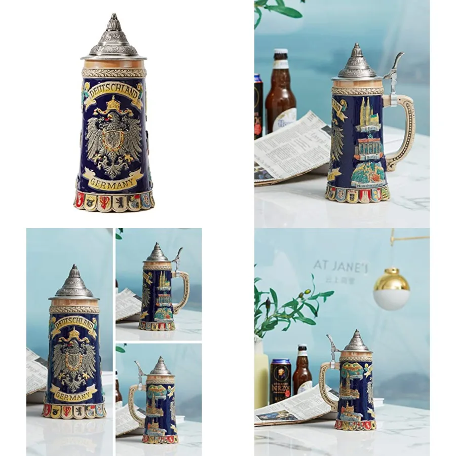 Beer Stein Mug German Coats of Arms Drinking Viking Tankard with Pewter Lid Birthday Gifts for Men Father Husband 0.6 Liter
Beer Stein Mug German Coats of Arms Drinking Viking Tankard with Pewter Lid Birthday Gifts for Men Father Husband 0.6 Liter