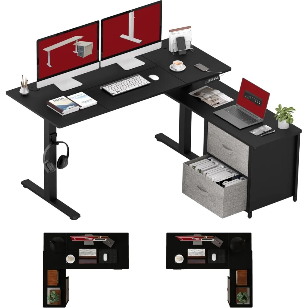 Computer Desk, with 2-Drawer File Cabinet, Electric Height Adjustable Stand Up Desks, with Shelves, 55'' L Shaped Standing Desk
Computer Desk, with 2-Drawer File Cabinet, Electric Height Adjustable Stand Up Desks, with Shelves, 55'' L Shaped Standing Desk