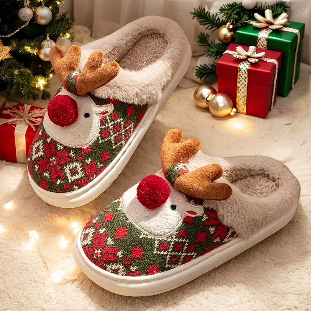 Christmas Deer Cartoon Fleece-Lined Warm and Comfortable Round-Toe Slippers, Cute Reindeer Indoor Fashion Slip-Ons for Autumn
Christmas Deer Cartoon Fleece-Lined Warm and Comfortable Round-Toe Slippers, Cute Reindeer Indoor Fashion Slip-Ons for Autumn
